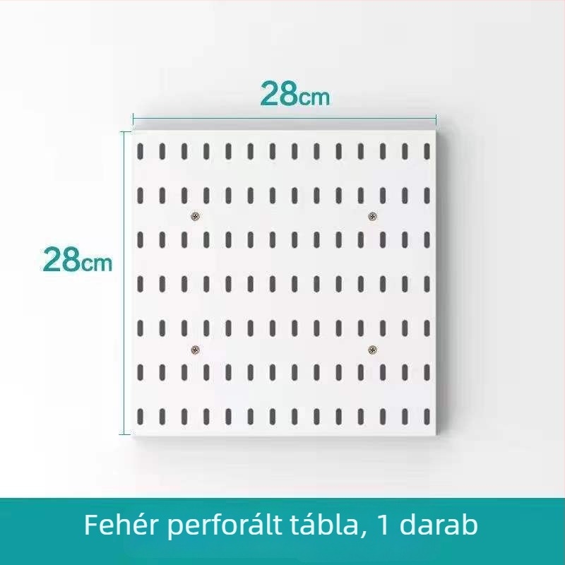 Fali perforált panel fúrás nélkül – tárolópolcok és akasztók kollégiumi szobába és a konyhába