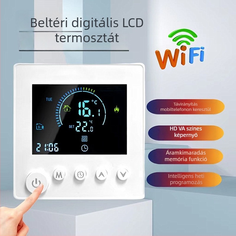 Wi-Fi padlófűtéses termosztát programozható alkalmazással — víz- és elektromos padlófűtéshez, kandallóvezérlés
