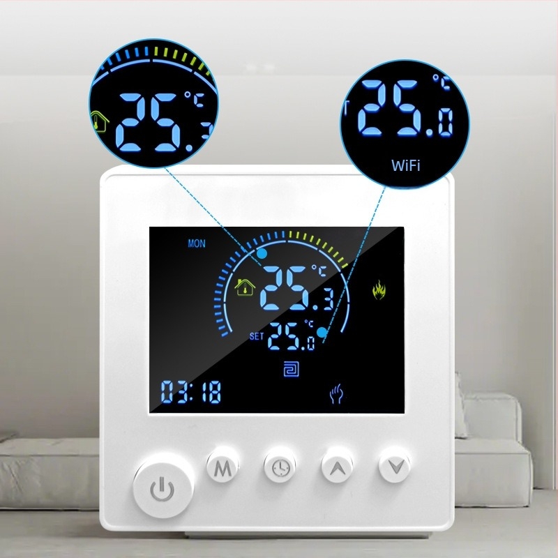 Wi-Fi padlófűtéses termosztát programozható alkalmazással — víz- és elektromos padlófűtéshez, kandallóvezérlés