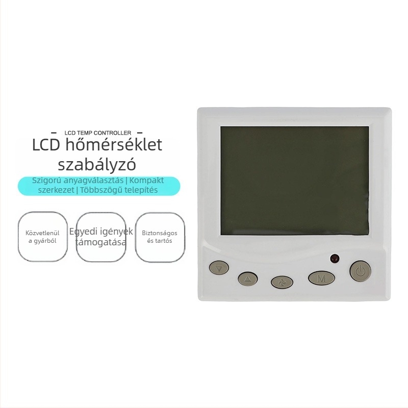 Központi légkondicionáló hőmérsékletszabályozó rendszer: hőmérséklet-kapcsoló, érzékelő-transzformátor, kézi vezérlőpanel és LCD termosztát