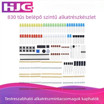 Új alapvető elektronikai alkatrész-készlet kezdőknek LED csipogóval, kondenzátorral és ellenállással
