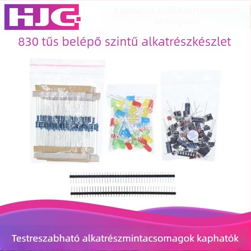 Új alapvető elektronikai alkatrész-készlet kezdőknek LED csipogóval, kondenzátorral és ellenállással