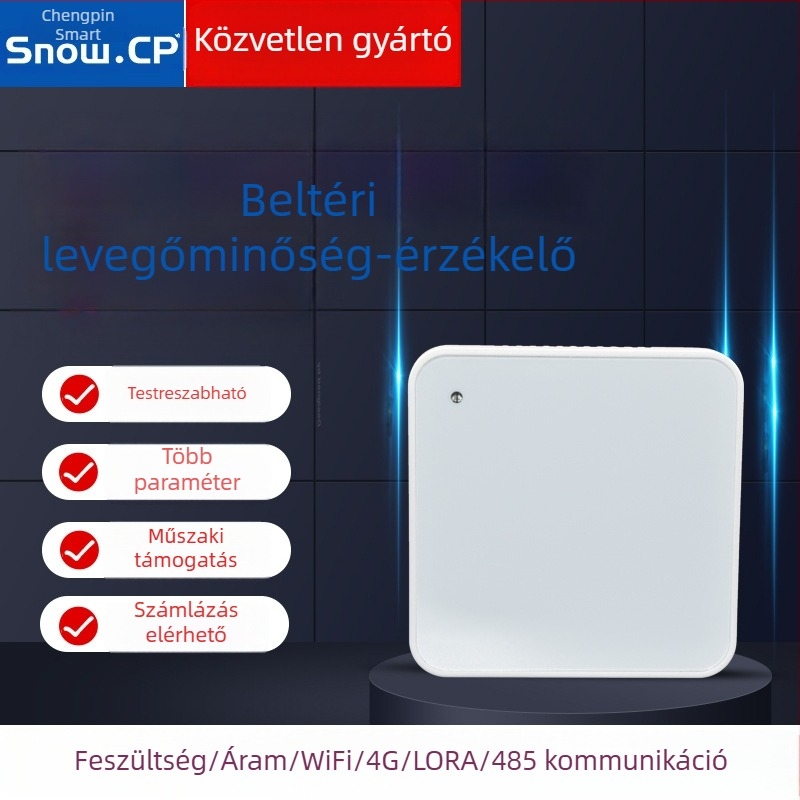 Többparaméteres, nagy pontosságú beltéri levegőminőség-átadó, hőmérséklet és páratartalom szenzorral