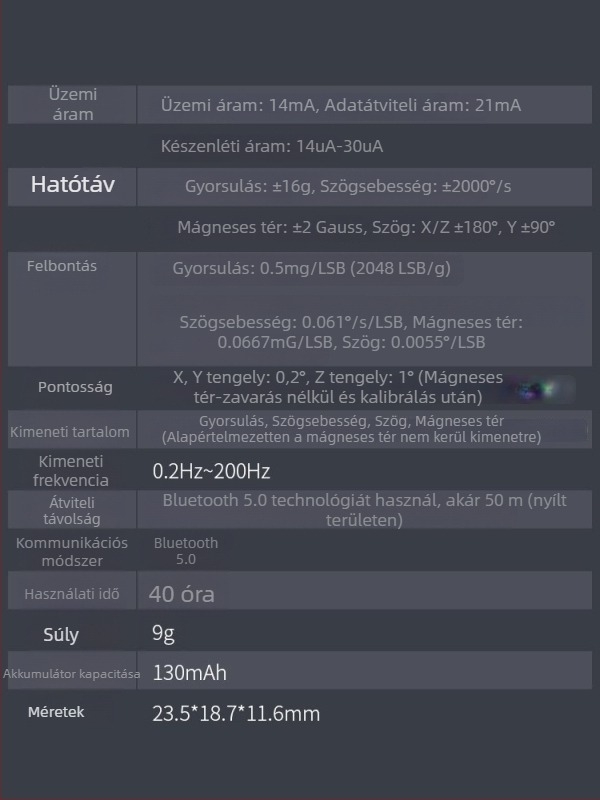 Vite Bluetooth 5.0 gyorsulásmérő, giroszkóp, szögérzékelő, elektronikus iránytű, mágnetométer, inklinometr