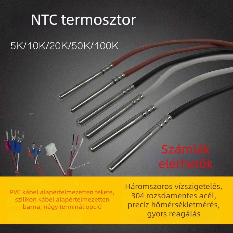NTC 10K termosztor, vízálló PT100 hőmérséklet-szenzor, 5 kΩ/20 kΩ/50 kΩ/100 kΩ termosztorok, hőmérséklet-szabályozó szonda