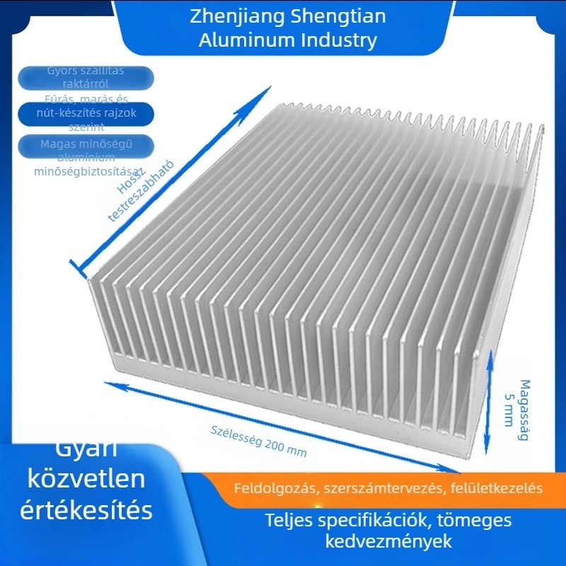 Alumínium hőelvezető radiátor, profil 6063, sűrű bordázatú, nagy teljesítmény, 200×45 mm, Shengtian