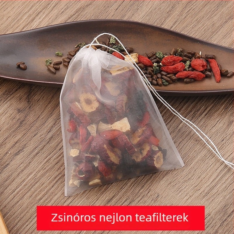 Egyszer használatos nylon teafilter zacskók zsinórral, élelmiszer-minőségű, teafőzethez és üledék szűréséhez
