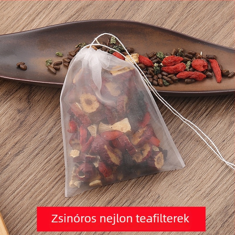 Egyszer használatos nylon teafilter zacskók zsinórral, élelmiszer-minőségű, teafőzethez és üledék szűréséhez