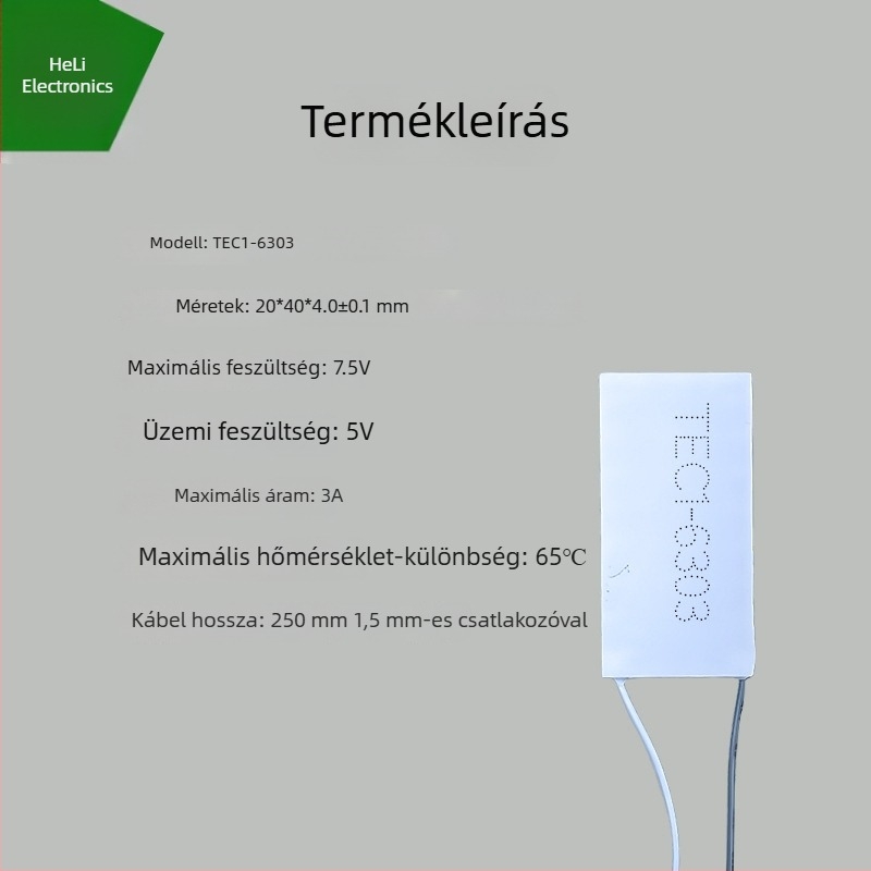 TEC1-6303 félvezető hűtőchip, 20×40 mm, 5V, 3A, szépségápolási eszközök és orvosi hűtéshez