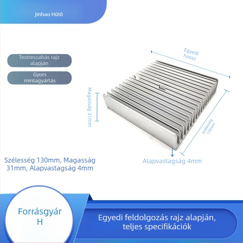 Elektronikai radiátorvezérlőkhöz alumínium profilból készült hűtőbordák, egyedi méretek