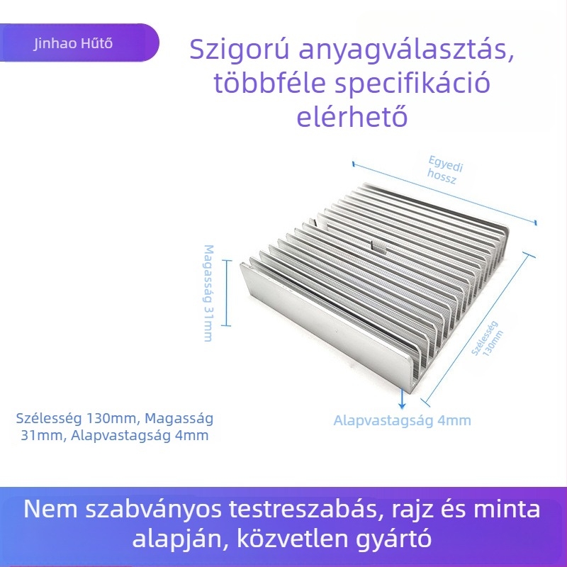 Elektronikai radiátorvezérlőkhöz alumínium profilból készült hűtőbordák, egyedi méretek