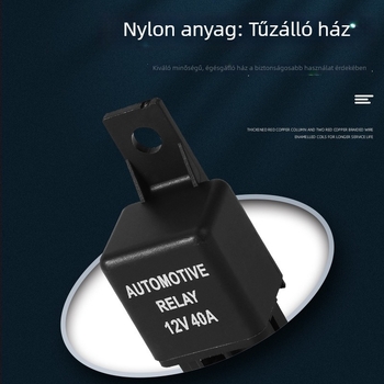 Négyérintéses NO autórelé, 12V 40A, ventilátorokhoz és klímaberendezésekhez, kábelezett csatlakozóval