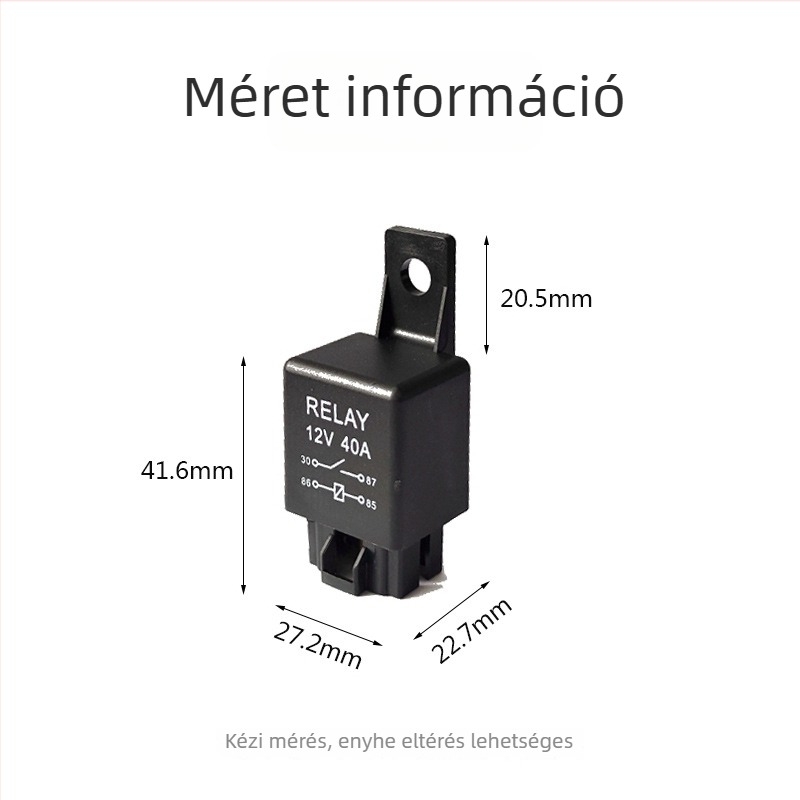 DC-relé, autóipari relé, általános célú relé, 12V 40A, 4 tűs, aljzattal és kábellel