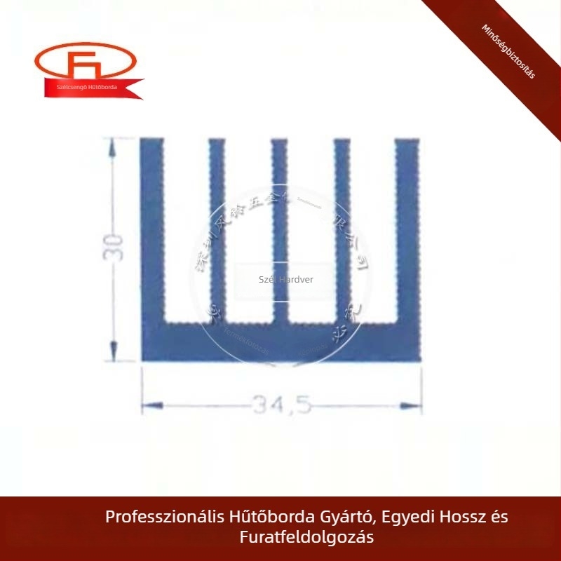 Elektronikai alumínium hűtő, 35 × 30 × 100 mm, PCB és teljesítménytranzisztorok számára, extrudált alumínium profil
