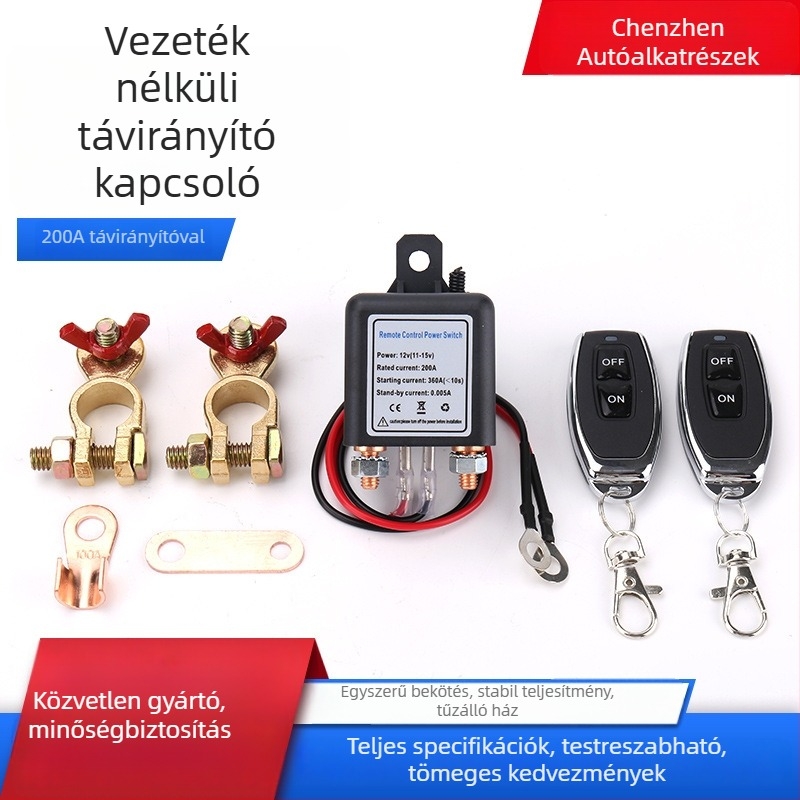 200A autóakku védelmi relé távirányítású kikapcsolóval és csatlakozóval