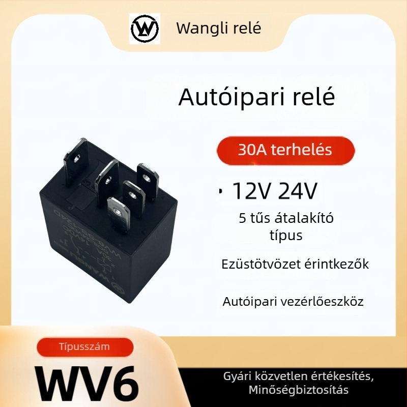 Wang Li WV6 30A 5-pin autórelé ventilátorhoz, klímaberendezéshez és olajpumpához, 12V/24V lila HFV6