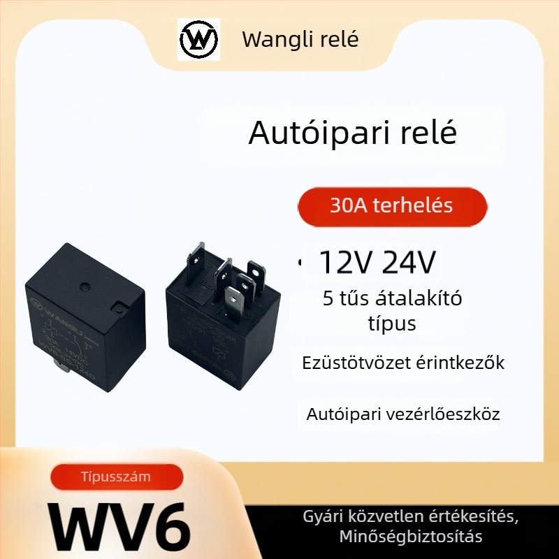 Wang Li WV6 30A 5-pin autórelé ventilátorhoz, klímaberendezéshez és olajpumpához, 12V/24V lila HFV6