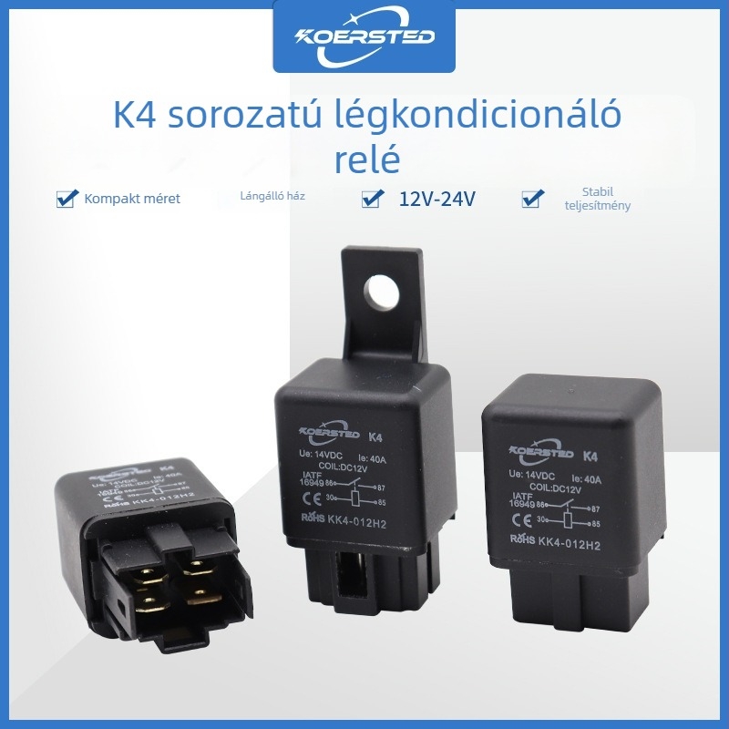 Koersted autóklímás relé 40A, hűtő elektronikus ventilátor, 4-pin csatlakozó, 12V/24V