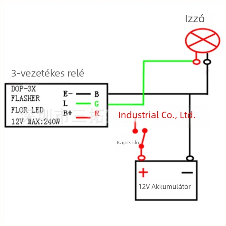 3-vezetékes LED villogó relé autó- és motorkerékpárhoz, LED irányjelzőkhöz, modell DOP-3X, 12V