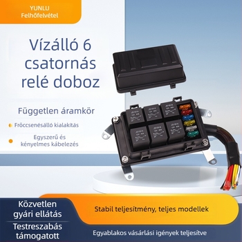 Vízálló 6-utas autórelé-doboz előre bekötött biztosítéktáblával