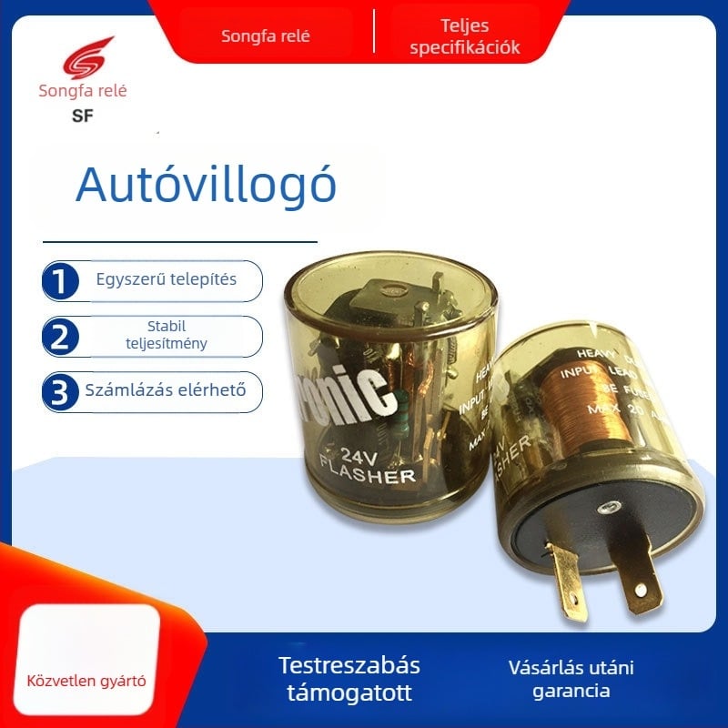 HD12 átlátszó kerek házú LED villogó autóhoz, 20A, 3-tűs csatlakozás