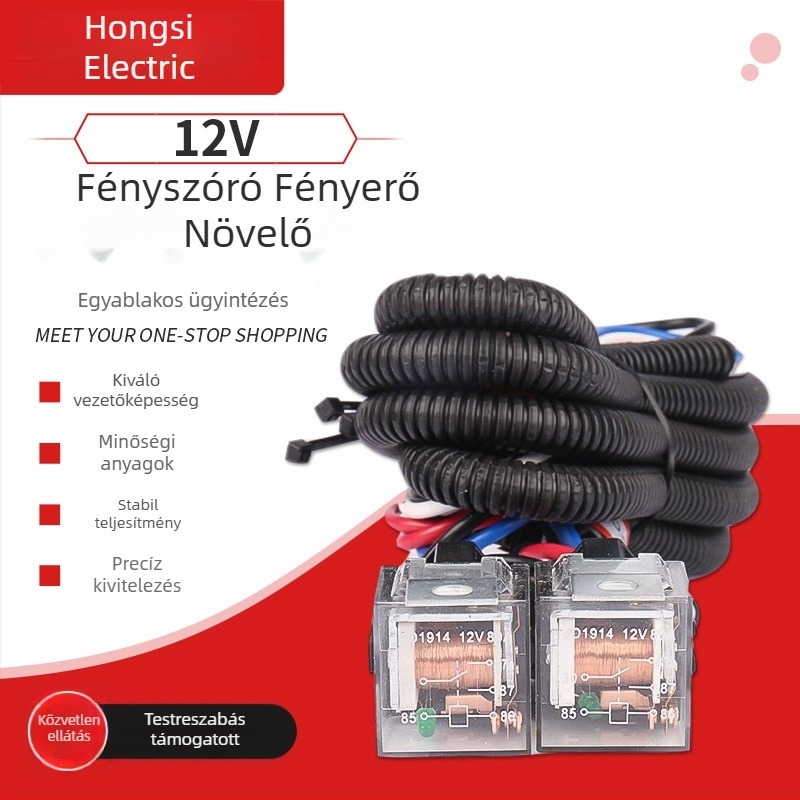 12V H4 autófényszóró erősítő, kétlámpás vezeték-köteg relével