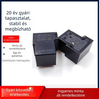 T90 relé, normálisan nyitott érintkezők, 50A, 4-tűs, 12V tekercs, autó töltőoszlophoz, nagy áramerősség