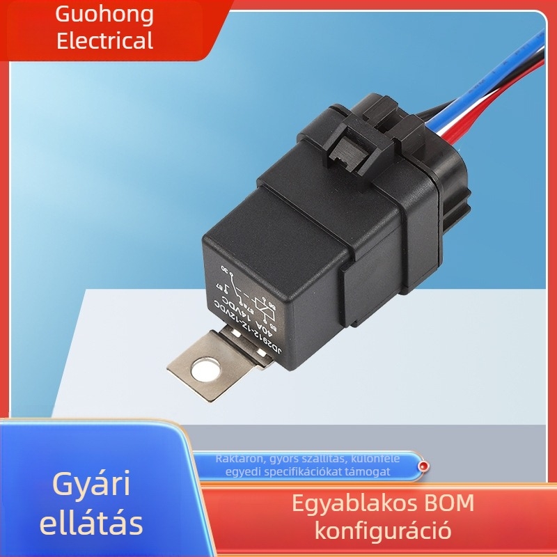 Vízálló integrált autórelé 40A, reléfoglalat kábelköteggel, kürt csatlakozó, 12V