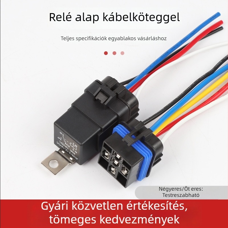 Vízálló integrált autórelé 40A, reléfoglalat kábelköteggel, kürt csatlakozó, 12V