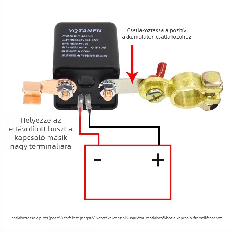 YQTANEN 12V/24V autóakkumulátor védő relé távoli kikapcsolóval
