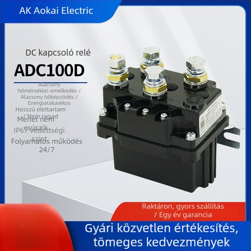 Aokai ADC100 DC Kontaktor mezőgazdasági gépekhez, relé 24VDC, tekercs 12VDC, 100A terhelés