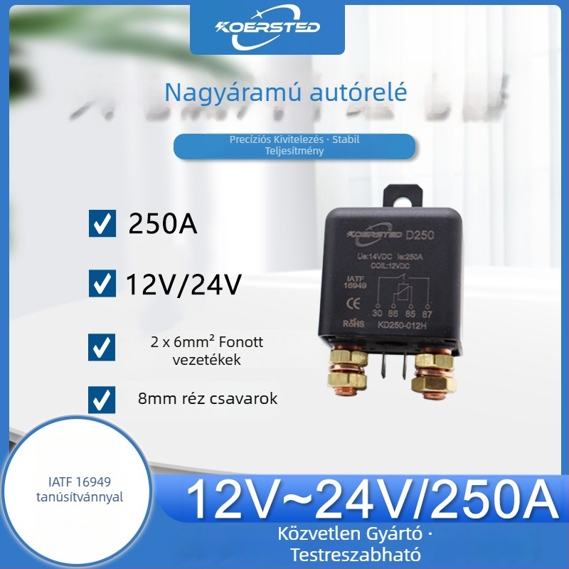 Koersted 250A 12V/24V nagyáramú autóindító relé tiszta réz tekercses