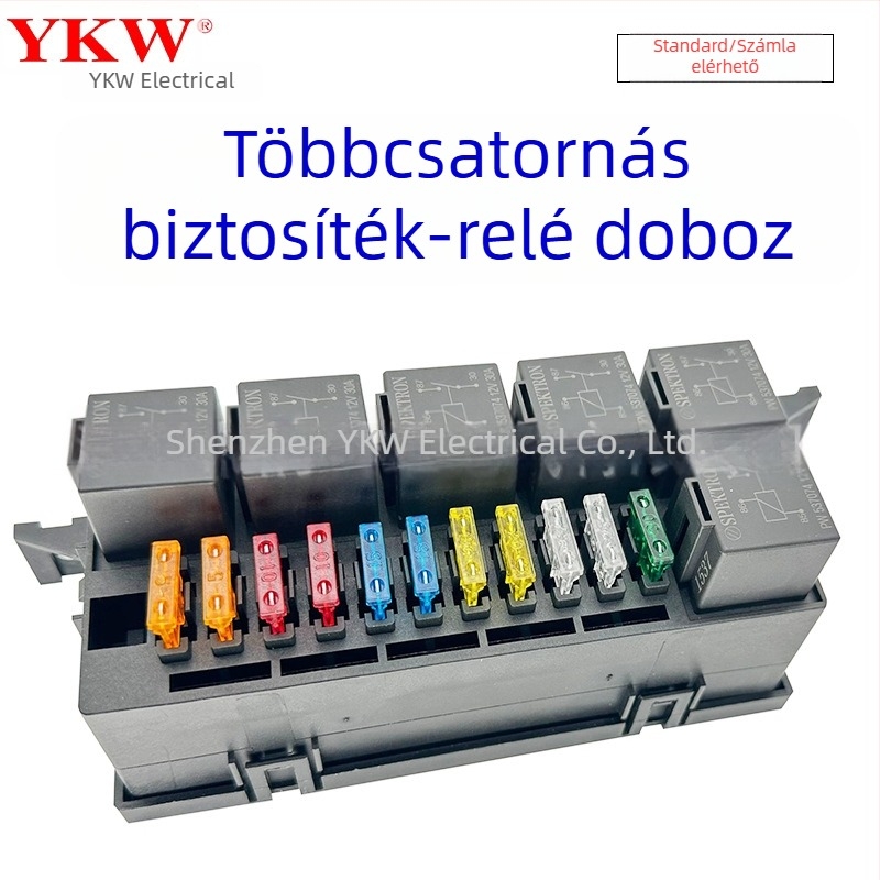 Autóközponti vezérlőegység relé dobozzal, többsávos biztosítékkal, kábelezés, módosított reflektorok és ködfények kereskedelmi járművekhez