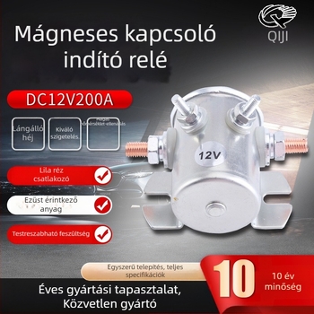 200A DC mágneses kapcsoló kontaktor indító relével, 12V DC, targoncákhoz és autóelektronikához