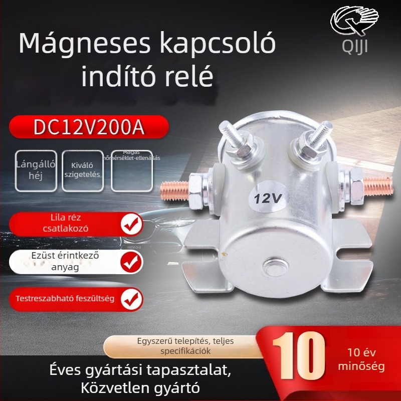 200A DC mágneses kapcsoló kontaktor indító relével, 12V DC, targoncákhoz és autóelektronikához