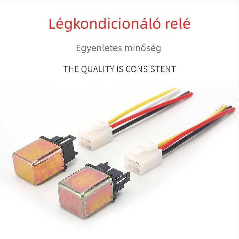 Fém házú autóklíma-relé réz lábakkal és ezüst érintkezőkkel, 12V/24V, 3- vagy 4-pontos kábelcsatlakozó