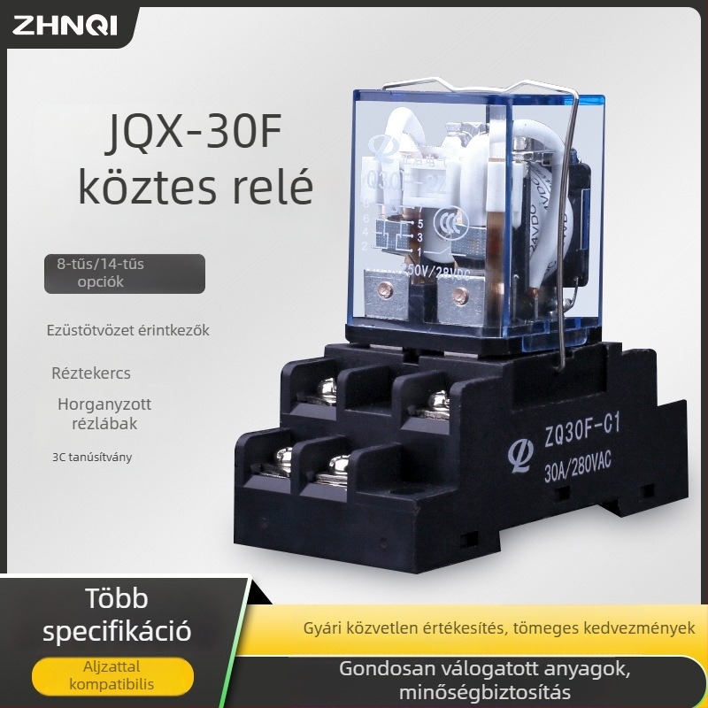 Q30F-2Z Nagy teljesítményű elektromágneses köztes relé, 30A, 220V/24V/12V, HHC71AJQX-30F