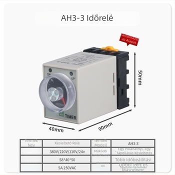 AH3-3 időrelé AH3-2-vel, 220V AC / 24V DC / 12V DC, állítható késleltetés, 8-tűs