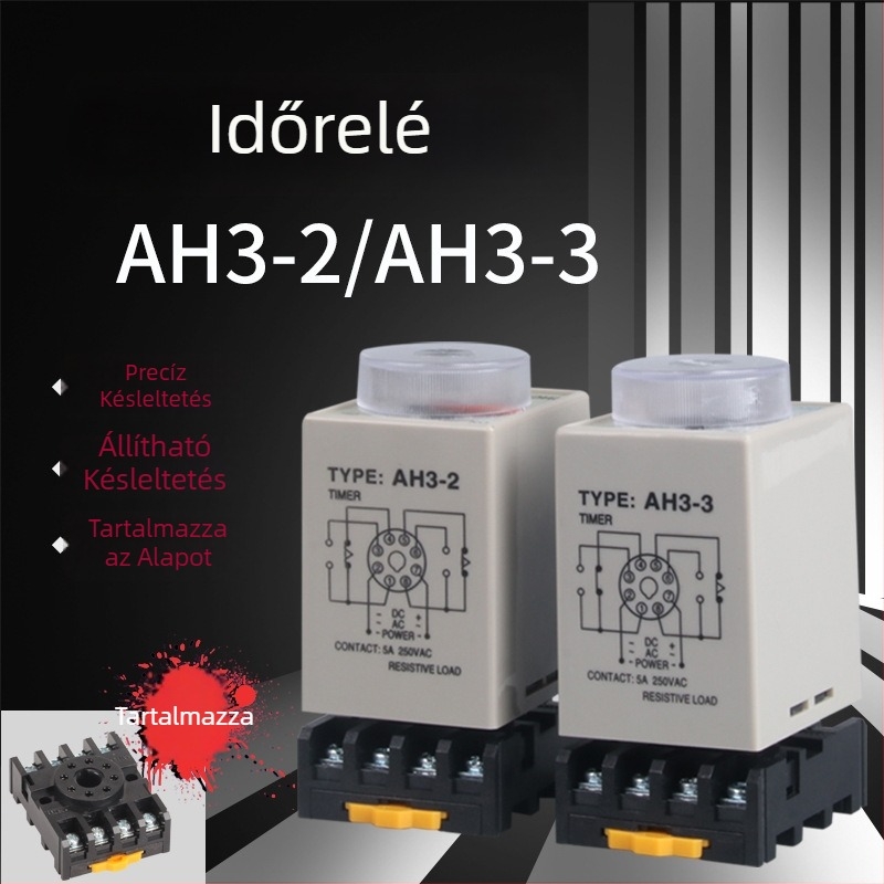AH3-3 időrelé AH3-2-vel, 220V AC / 24V DC / 12V DC, állítható késleltetés, 8-tűs