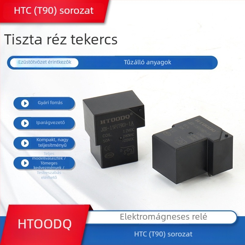 Személyre szabott Huituo T90 kompakt nagy teljesítményű elektromágneses relé, 30-70A, DC12V/DC24V