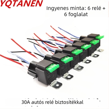 30A/12V autórelé — 6 darabos készlet amerikai szabványú kábelcsatlakozókkal és biztosítékokkal