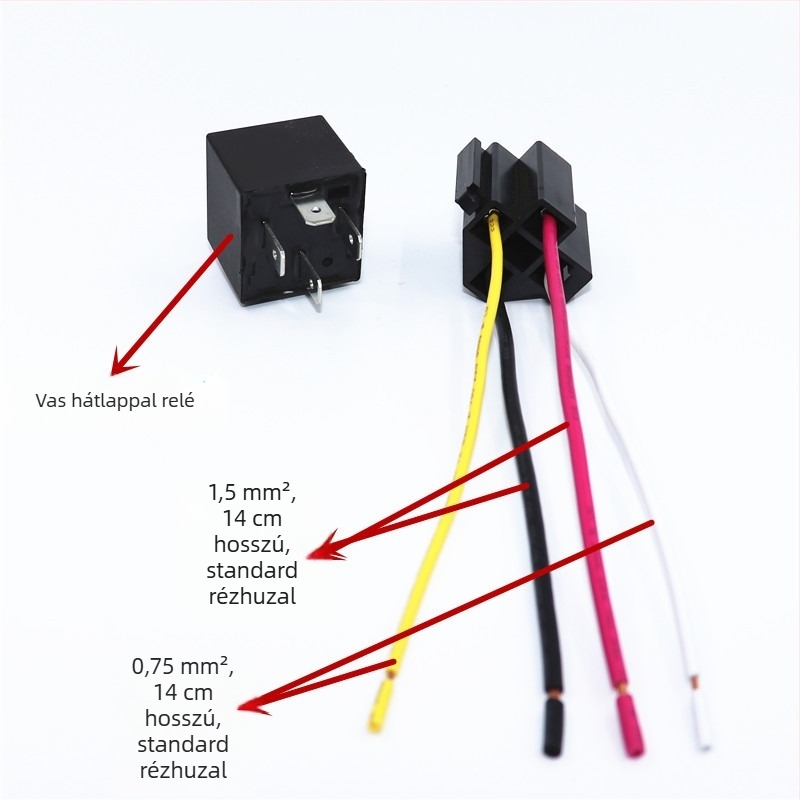 40A 12V/24V JD1912 autó relé, négy pólusú és vezetékes csatlakozóval, fém hátlappal, módosításokhoz