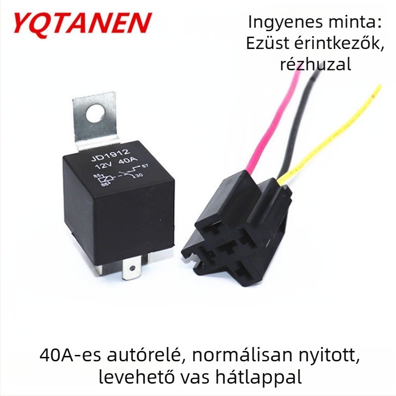 40A 12V/24V JD1912 autó relé, négy pólusú és vezetékes csatlakozóval, fém hátlappal, módosításokhoz