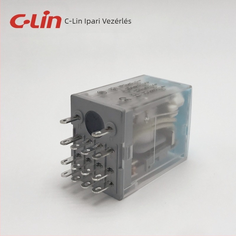 Xinling HHC68BVL-4Z (HH54P, MY4) Elektromágneses relé, 5A, 14 érintkezővel, fényjelzővel