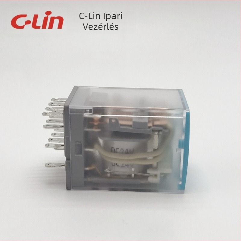 Xinling HHC68BVL-4Z (HH54P, MY4) Elektromágneses relé, 5A, 14 érintkezővel, fényjelzővel