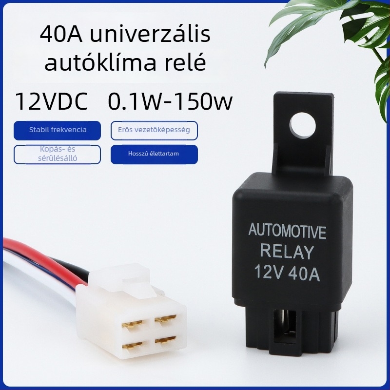 Autóklíma relé, 12V 40A csatlakozóval, normálisan nyitott, kompakt elektromágneses relé autóventilátor EFI-hez