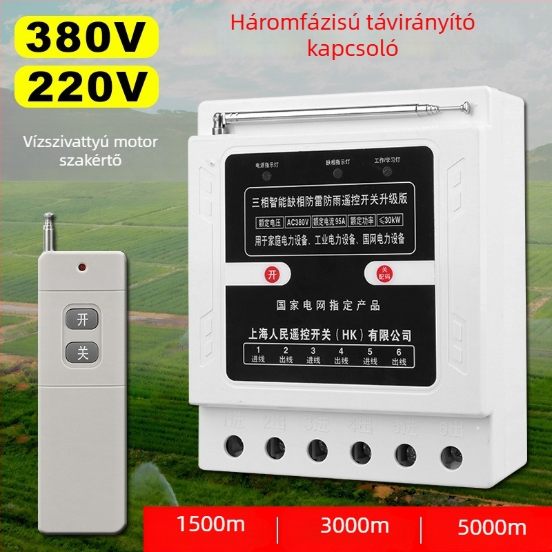 Vízpumpa vezeték nélküli távirányítós kapcsolója, 380 VAC, háromfázisú nagy teljesítményű aerator öntözéshez