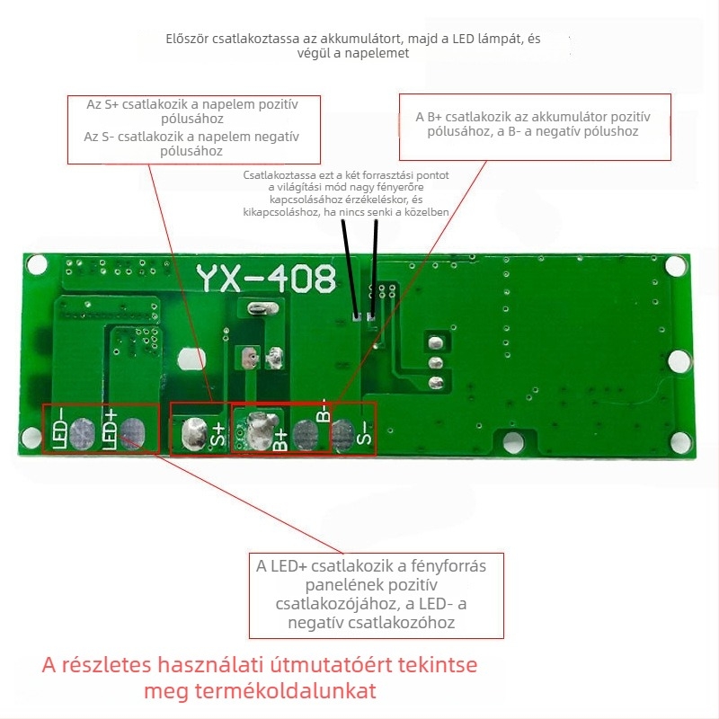 Napelemes világítási szabályozó fényérzékelővel, időzítővel és mikrohullámú radar szenzor kapcsolóval, 3,7V Li-ion akkumulátor töltés–kisütés áramkör