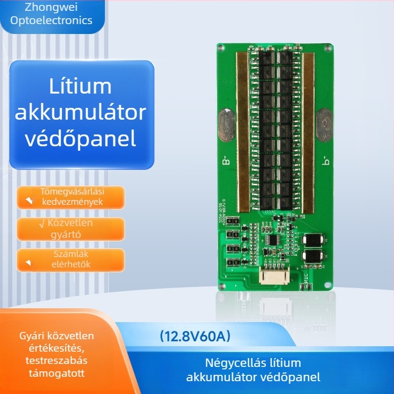 Négy soros LiFePO4 akkumulátorvédő panel 12.8V 60A világításhoz és energiatároláshoz – elektronikus áramkör