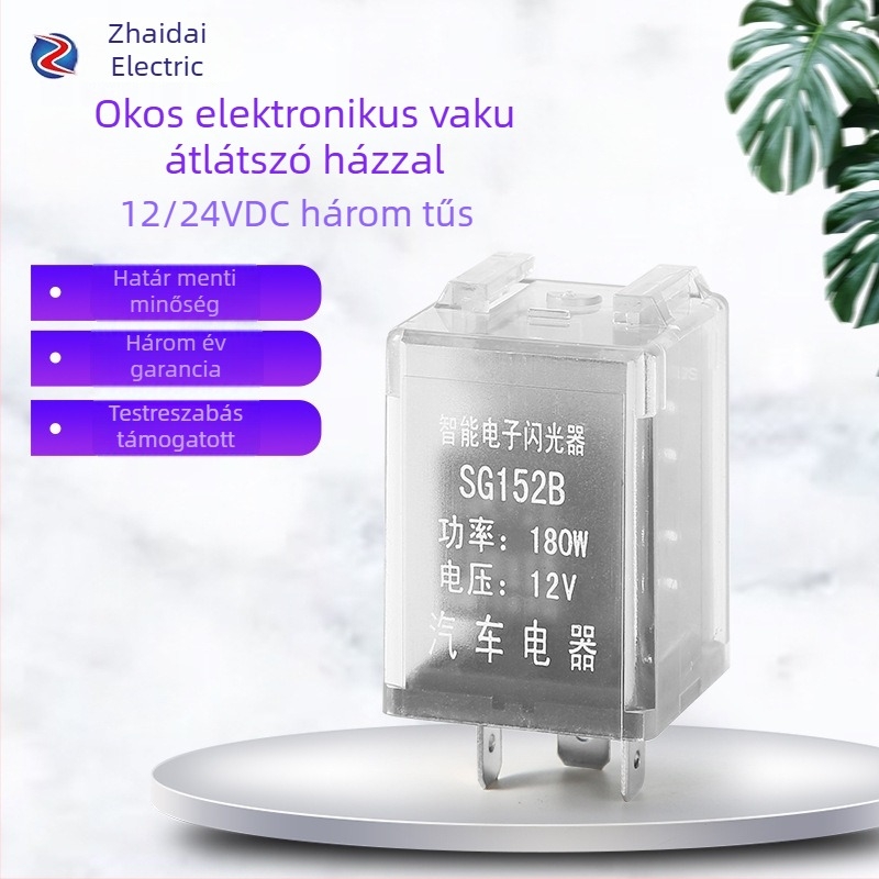 SG152B 12V/24V intelligens elektronikus villogó relé LED világításhoz, univerzális 3‑tűs autóvillogó relé